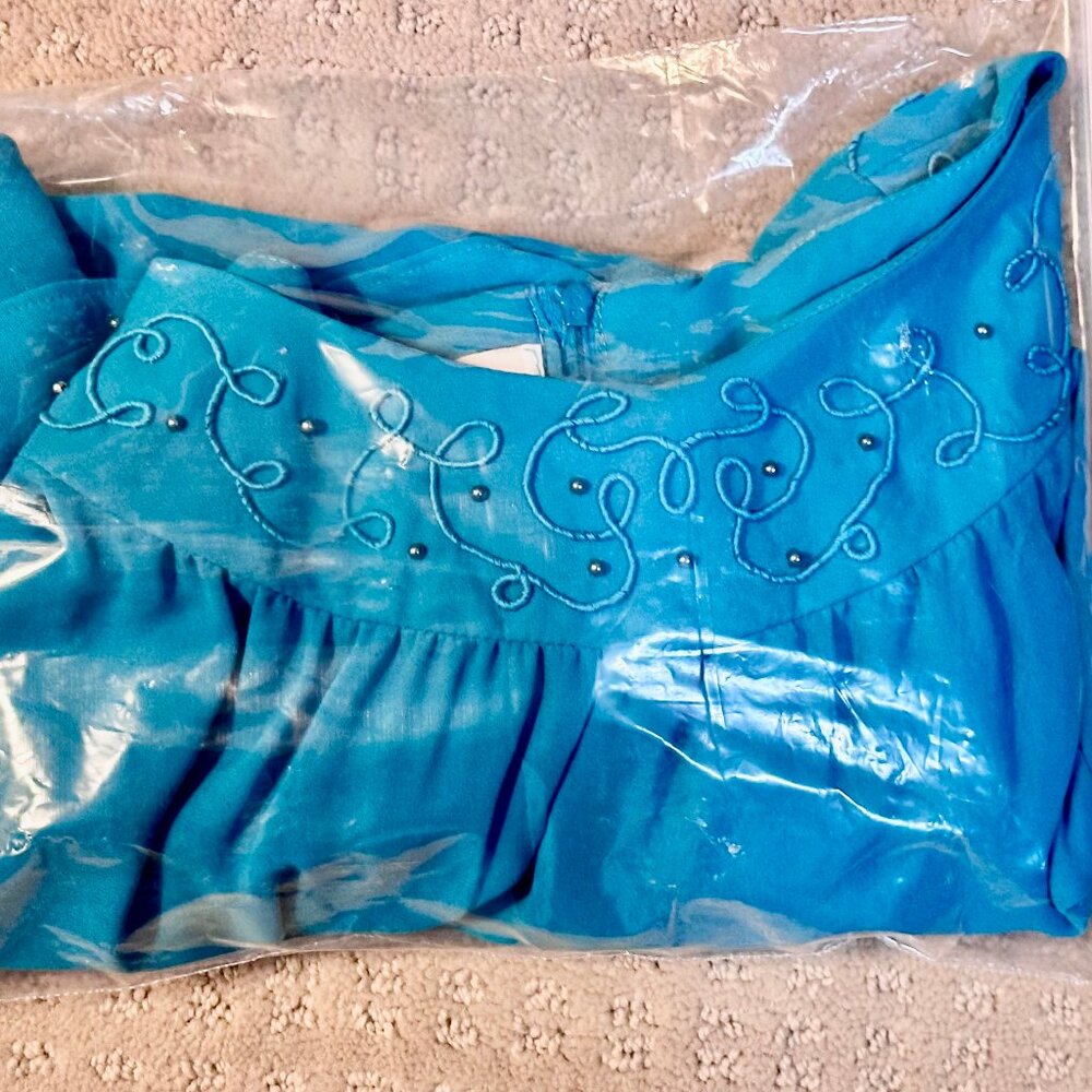 Vtg Diane Roberts Blue Semi Sheer Dress w Emb. & Beaded Collar 44 Bust Sz. 12/14 - Picture 11 of 11